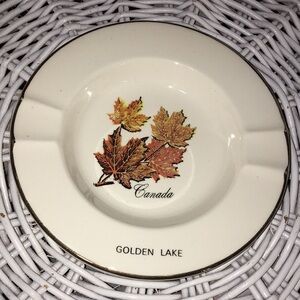 22K Gold Rim Vintage Tourist Souvenir Golden Lake Canada Ceramic Ashtray